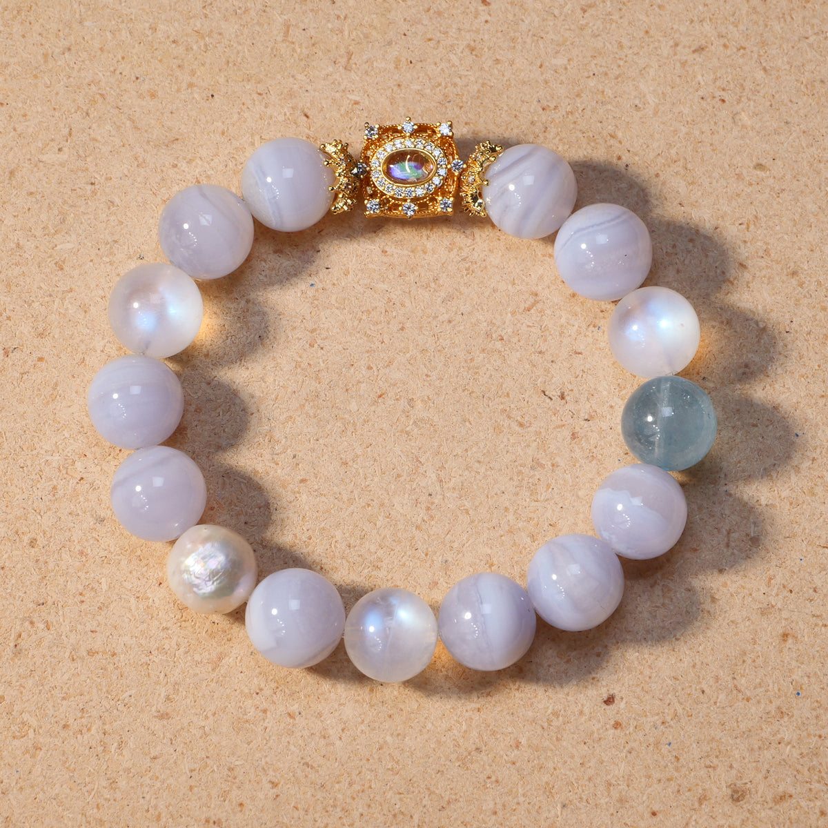 The Azure Crest — Blue Lace Agate, Aquamarine & More Crystal Bracelet - Handmade Crystal Bracelet | XIDU DIY