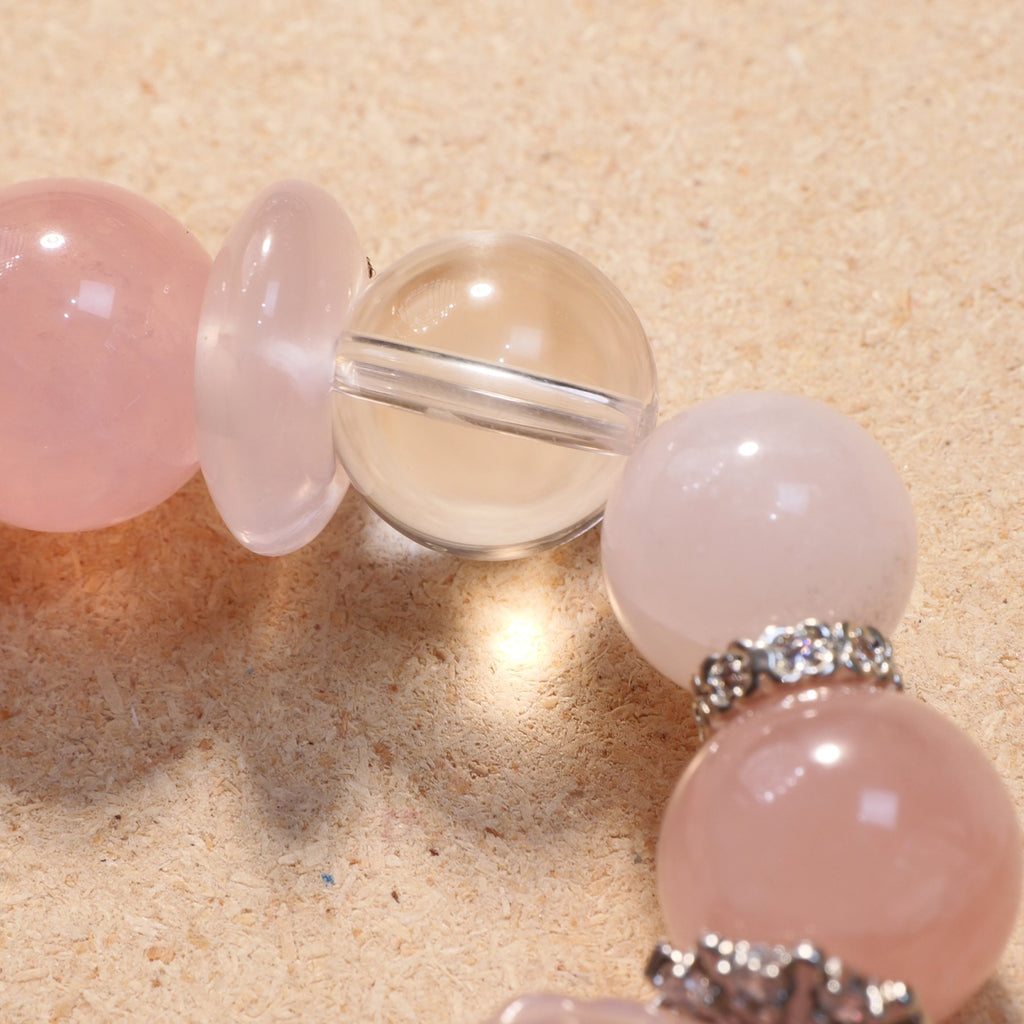 Madagascar Rose Quartz, White Azeztulite & White Phantom Quartz Multi-Stone Crystal Bracelet — Love & Emotional Healing, Intuition & Calm & Clarity & Amplify (Model SJG043) image 5