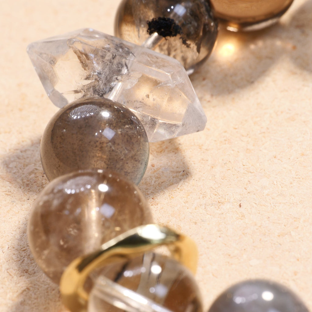 Red Rabbit Hair Quartz (Free-Form), Vivid Golden Citrine (Disc) & Milk-Tea Skeletal Quartz Multi-Stone Crystal Bracelet — Wealth & Abundance, Intuition & Calm & Career Momentum (Model SJG062) image 5