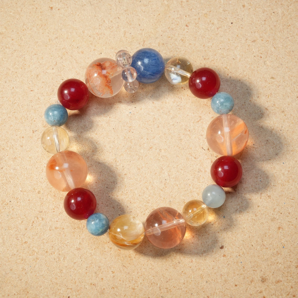 Red Agate, Blue Kyanite & Island Aquamarine Multi-Stone Crystal Bracelet — Wealth & Abundance, Intuition & Calm & Clear Communication (Model SJG073) image 1