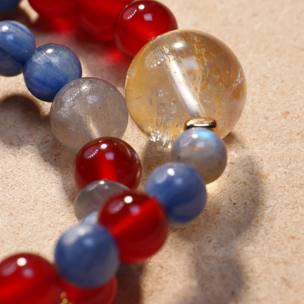 Red Jelly-Flower Quartz, Red Agate & Golden Jelly-Flower Quartz Multi-Stone Crystal Bracelet — Wealth & Abundance, Protection & Grounding & Intuition & Calm (Model SJG118) image 2