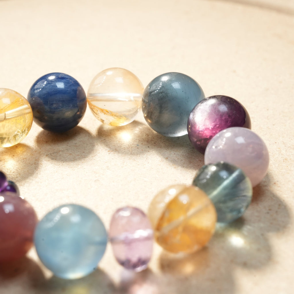 Golden Jelly-Flower Quartz, Klein Blue Kyanite & Aquamarine Multi-Stone Crystal Bracelet — Wealth & Abundance, Protection & Grounding & Love & Emotional Healing (Model SJG125) image 6