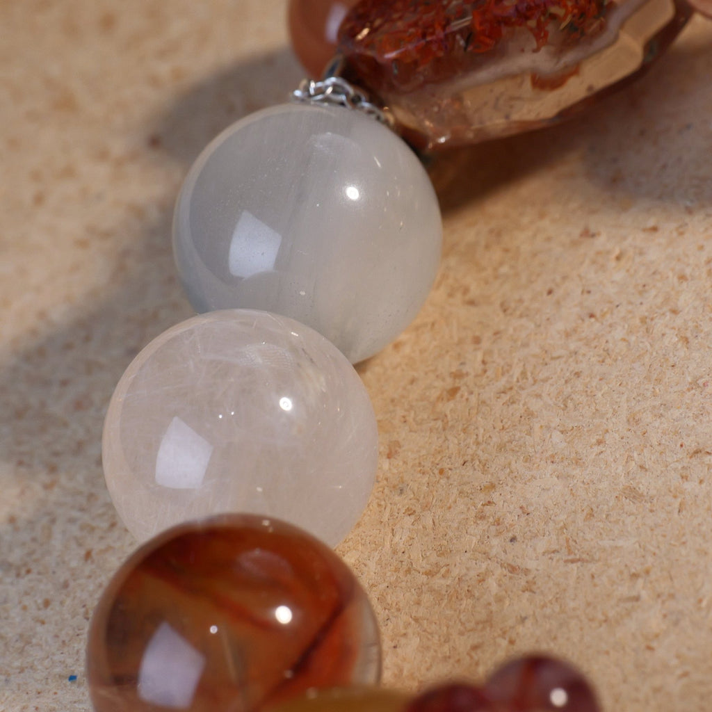 Red Jelly-Flower Quartz, Red Agate & White Moonstone Multi-Stone Crystal Bracelet — Intuition & Calm (Model SJG164) image 6