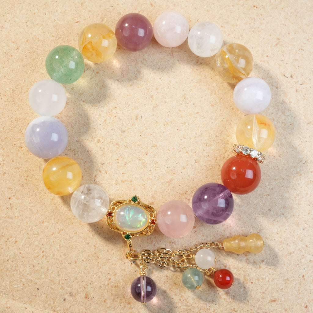 Amethyst, Red Agate & Rose Quartz Multi-Stone Crystal Bracelet — Wealth & Abundance, Love & Emotional Healing & Intuition & Calm (Model SJG189) image 1