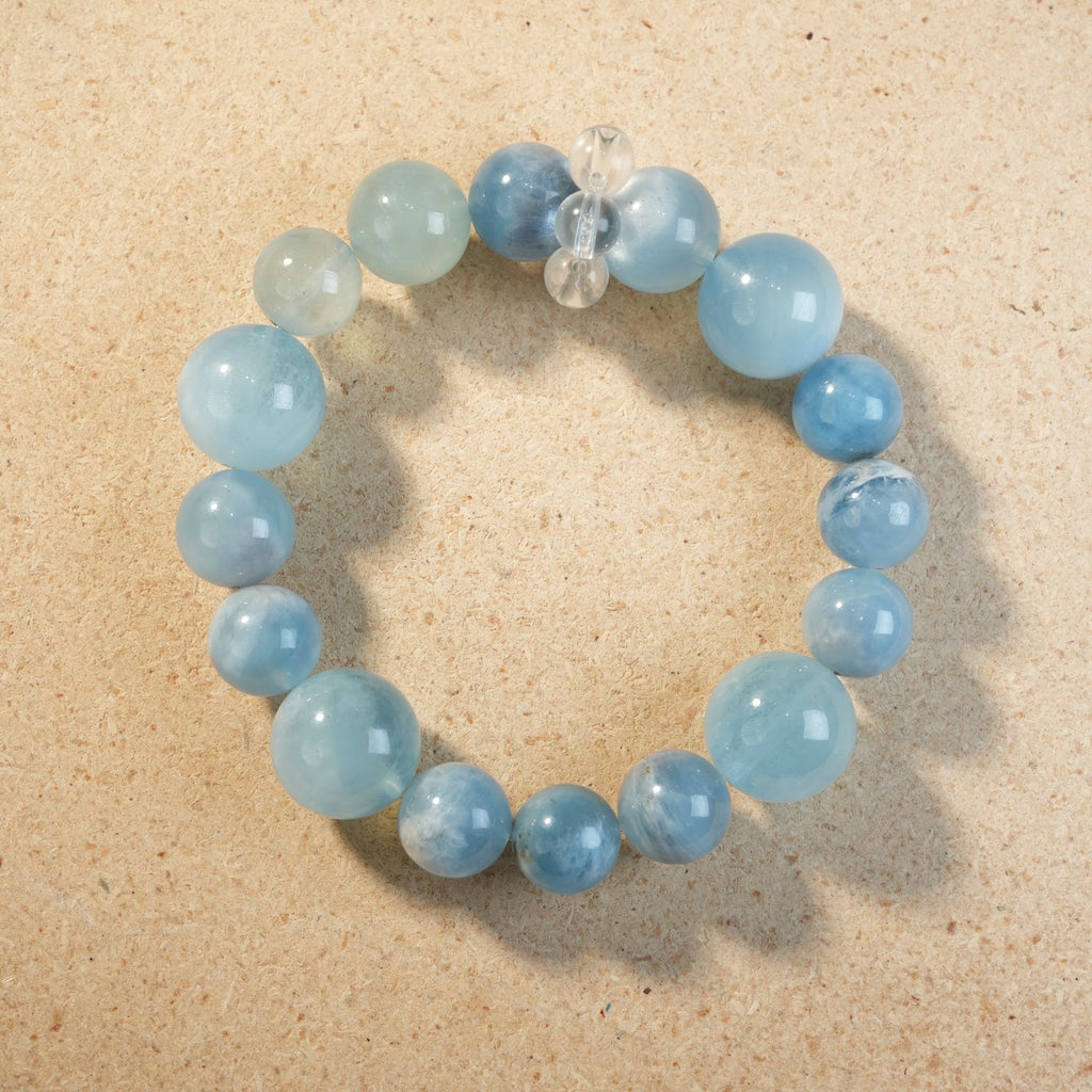 Aquamarine & Clear Quartz Crystal Bracelet — Clear Communication & Clarity & Amplify (Model SJG199) image 1