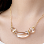 Clear Quartz Crystal Necklace | Gold Chain Curved Tube Pendant | Natural White Crystal Healing Jewelry | Clarity & Energy Cleansing Necklace（SJG019）