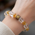 Prosperity Design Crystal Bracelet | Clear Quartz Yellow Citrine Tower Crystal Wealth Bracelet with Sandalwood Bead | Natural Stone Energy Jewelry for Abundance & Aura Cleansing | Unisex（SJG017）