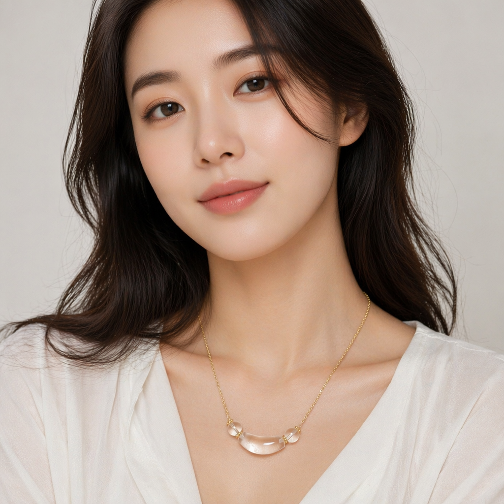 Clear Quartz Crystal Necklace | Gold Chain Curved Tube Pendant | Natural White Crystal Healing Jewelry | Clarity & Energy Cleansing Necklace（SJG019）