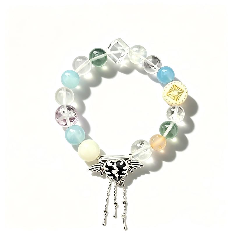 Heal the World Crystal Bracelet – Aquamarine, Clear Quartz, Rose Quartz & Amethyst with Winged Black Heart Charm – MJ-Inspired Healing & Unity Handmade Jewelry | XIDU DIY（SJGMJ004）