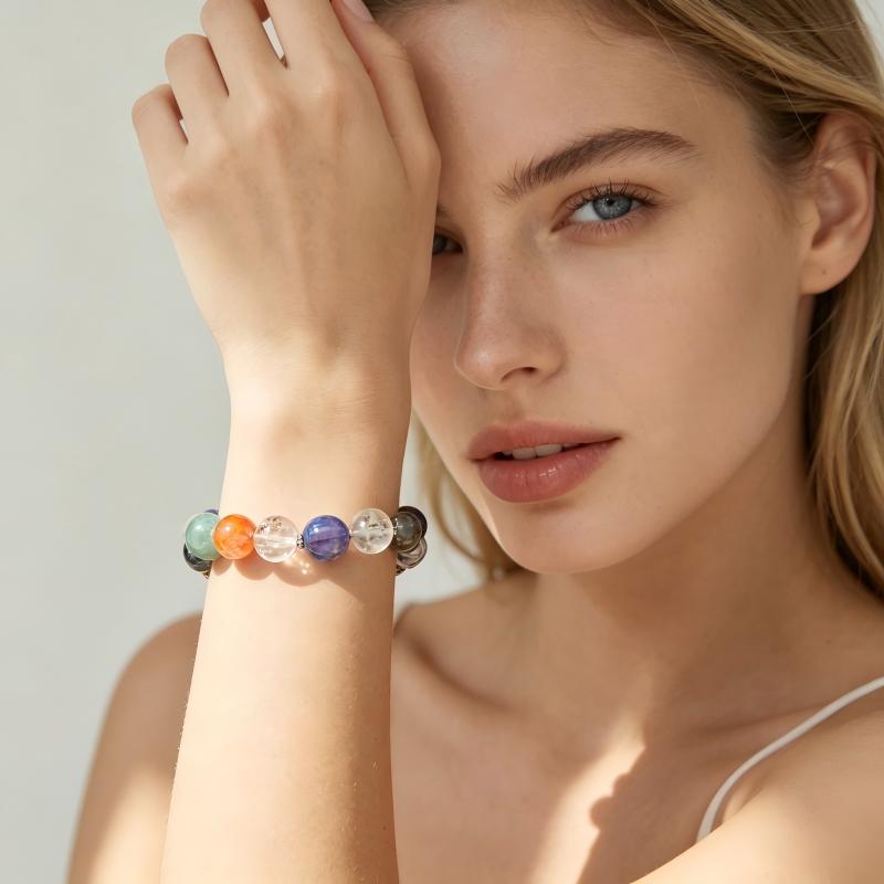Billie Jean “Moonwalk” Crystal Bracelet – Grey Moonstone, Lapis Lazuli, Silver Obsidian & Black Flash – Handmade Energy Jewelry | XIDU DIY（SJGMJ001）