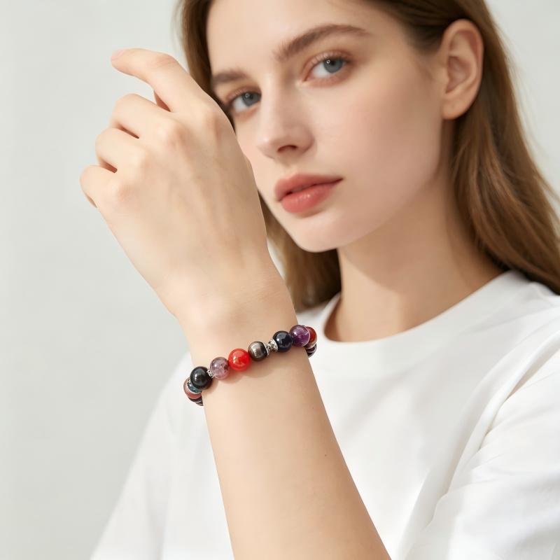 Dangerous Red Tiger Eye & Red Agate & Purple Phantom... - Handmade Crystal Bracelet | XIDU DIY - Detail View