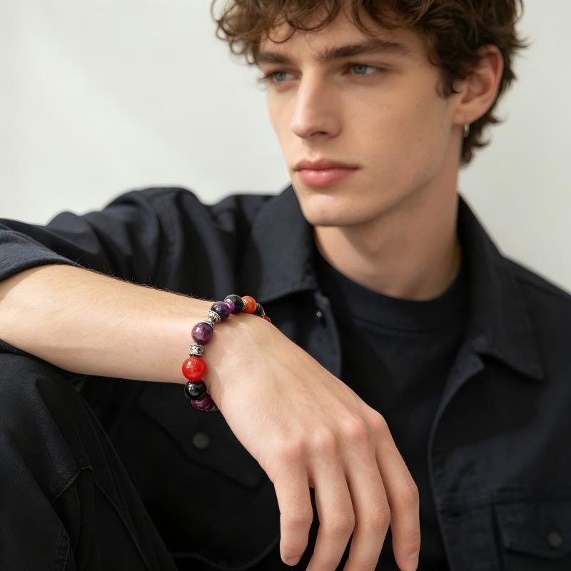 Dangerous Red Tiger Eye & Red Agate & Purple Phantom Bracelet – MJ-Inspired Confidence & Vitality Handmade Energy Jewelry | XIDU DIY（SJGMJ003）