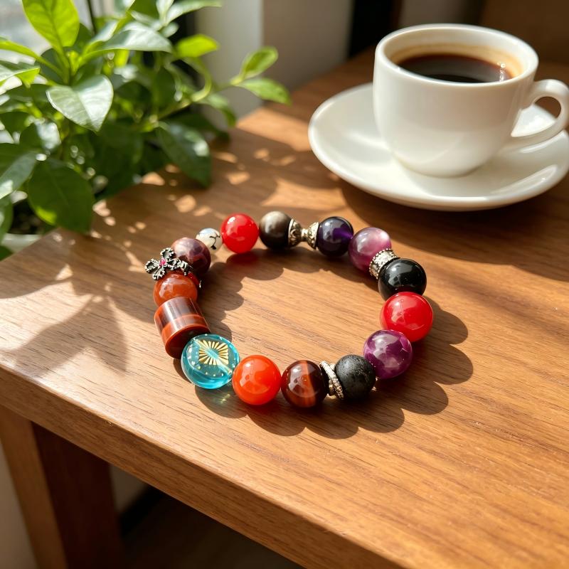 Dangerous Red Tiger Eye & Red Agate & Purple Phantom... - Handmade Crystal Bracelet | XIDU DIY - Lifestyle View