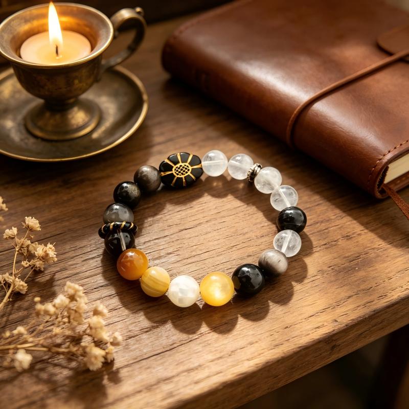 Billie Jean “Moonwalk” Wealth & Protection Bracelet – White Phantom, Silver Obsidian & Golden Tiger Eye – MJ-Inspired Handmade Energy Jewelry | XIDU DIY（SJGMJ005）