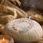 Hexagram Rose Quartz Aquamarine Bracelet | Star of David Pink Blue Crystal Healing Jewelry | 18cm-20cm Heart Chakra Communication Bracelet | Attract Benefactors & Enhance Thinking | Unisex（SJG020）