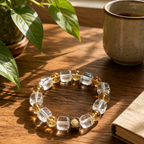 Prosperity Design Crystal Bracelet | Clear Quartz Yellow Citrine Tower Crystal Wealth Bracelet with Sandalwood Bead | Natural Stone Energy Jewelry for Abundance & Aura Cleansing | Unisex（SJG017）