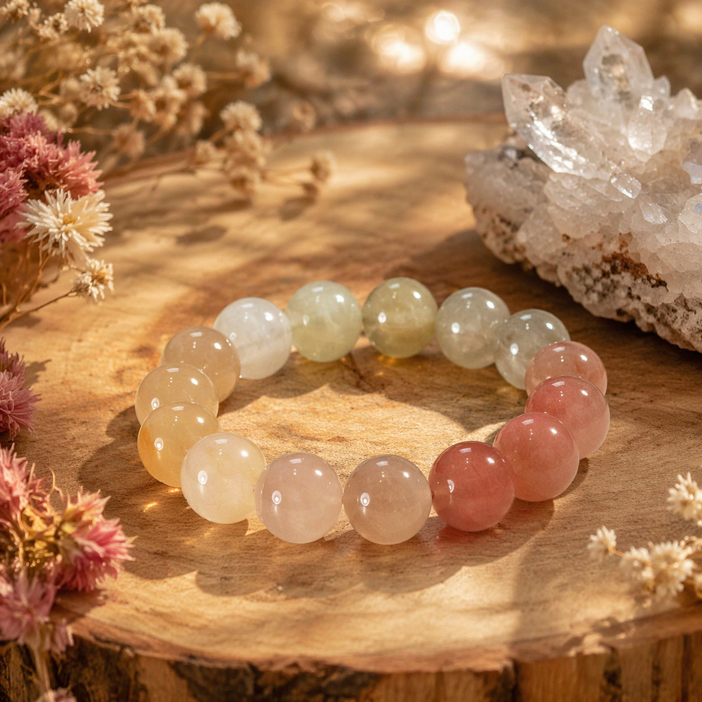 Gradient Rainbow Rabbit Hair Quartz Bracelet | Natural Stress Relief Confidence & Fortune Bracelet | 18-20cm Pink Orange Red Crystal Energy Jewelry for Calm Self-Worth & Abundance | Unisex