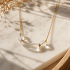 Clear Quartz Crystal Necklace | Gold Chain Curved Tube Pendant | Natural White Crystal Healing Jewelry | Clarity & Energy Cleansing Necklace（SJG019）