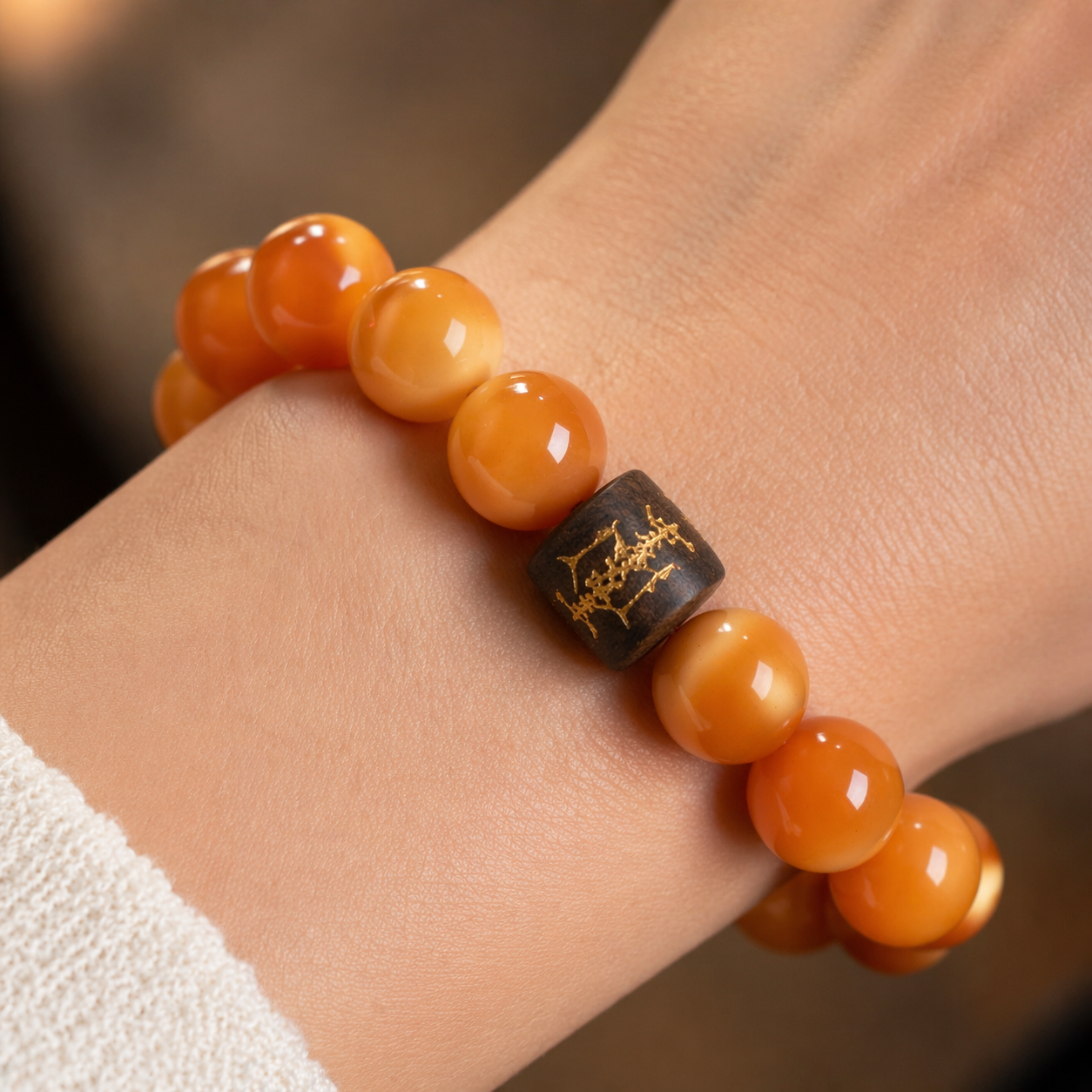 Golden Jade & Sandalwood Bracelet | Burmese Jade Calm Mind Wealth Protection Bracelet | 18-20cm Natural Stone Energy Jewelry for Serenity Fortune & Warding Negativity | Unisex
