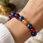Golden Isle Multi-Crystal Bracelet | Kyanite Garnet Agate Tiger Eye Lapis Lazuli Wealth & Vitality Bracelet | 18-20cm Natural Stone Energy Jewelry for Luck Decision-Making & Abundance | Unisex