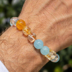 Orange Soda Multi-Crystal Bracelet | Aquamarine Yellow胶花 Fluorite Topaz Clear Quartz Communication & Anxiety Relief Bracelet | 18-20cm Natural Stone Energy Jewelry for Focus Calm & Wealth | Unisex