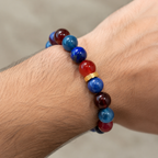 Golden Isle Multi-Crystal Bracelet | Kyanite Garnet Agate Tiger Eye Lapis Lazuli Wealth & Vitality Bracelet | 18-20cm Natural Stone Energy Jewelry for Luck Decision-Making & Abundance | Unisex