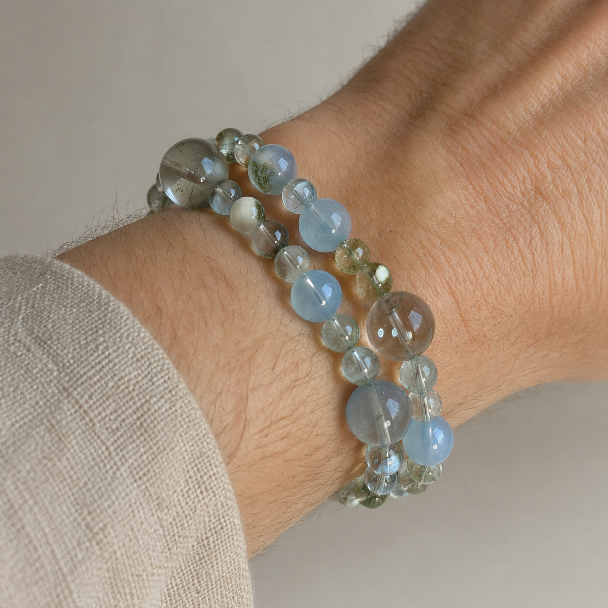 Mist Veil Aquamarine Green Phantom Hair Crystal Bracelet | Sea Blue Green Ghost Wealth Communication Bracelet | 18-20cm Natural Stone Energy Jewelry for Throat Healing Career & Abundance | Unisex
