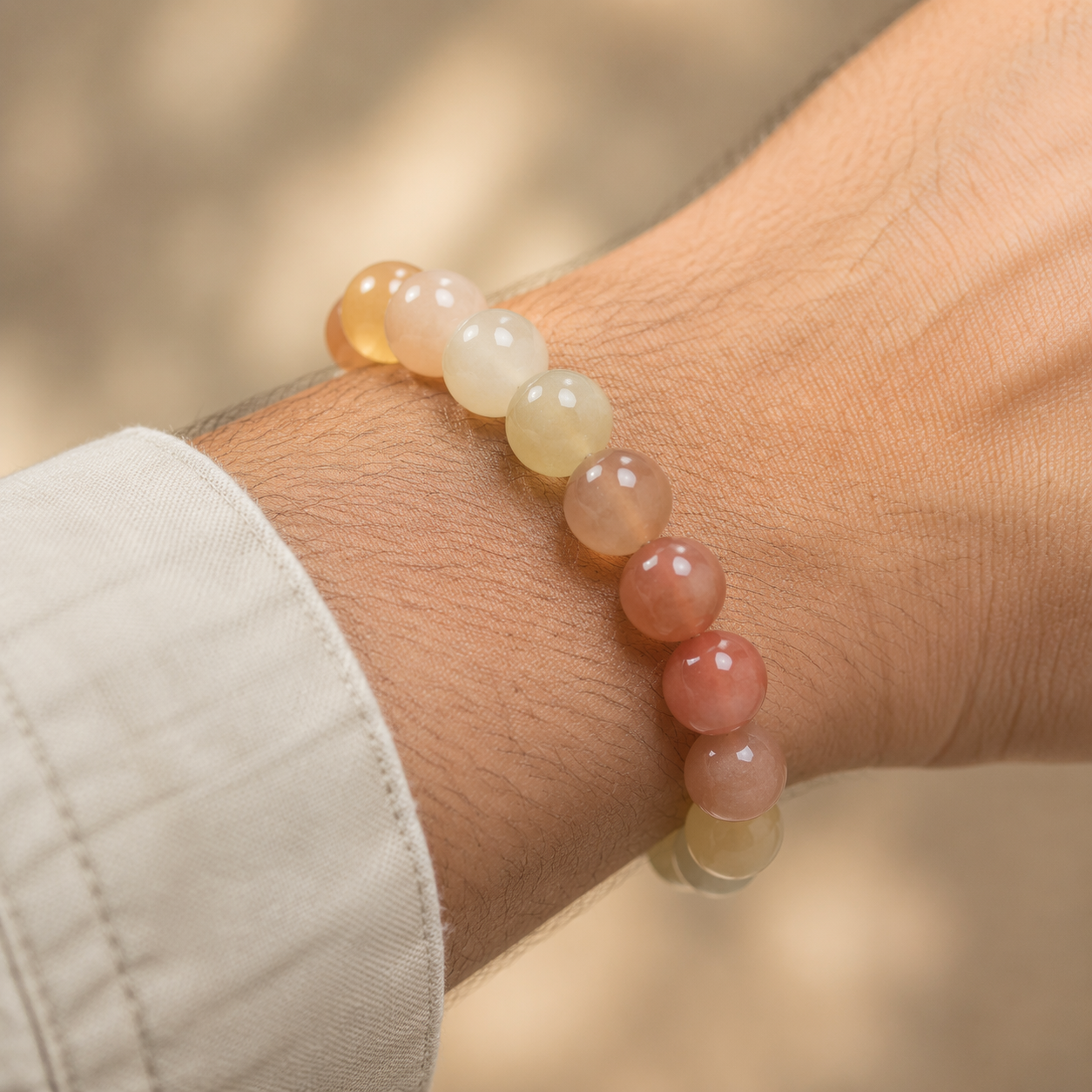 Gradient Rainbow Rabbit Hair Quartz Bracelet | Natural Stress Relief Confidence & Fortune Bracelet | 18-20cm Pink Orange Red Crystal Energy Jewelry for Calm Self-Worth & Abundance | Unisex