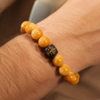 Golden Jade & Sandalwood Bracelet | Burmese Jade Calm Mind Wealth Protection Bracelet | 18-20cm Natural Stone Energy Jewelry for Serenity Fortune & Warding Negativity | Unisex