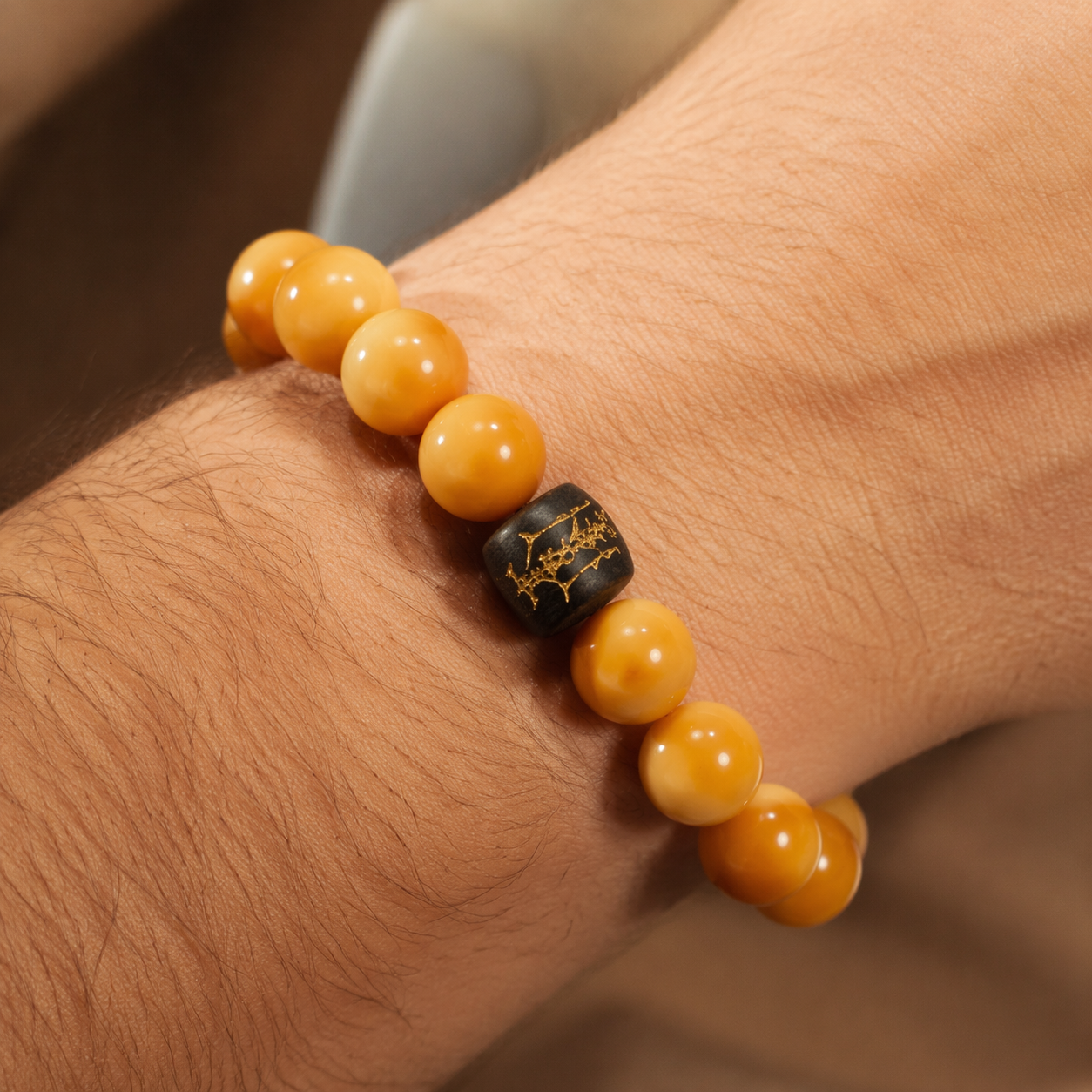 Golden Jade & Sandalwood Bracelet | Burmese Jade Calm Mind Wealth Protection Bracelet | 18-20cm Natural Stone Energy Jewelry for Serenity Fortune & Warding Negativity | Unisex