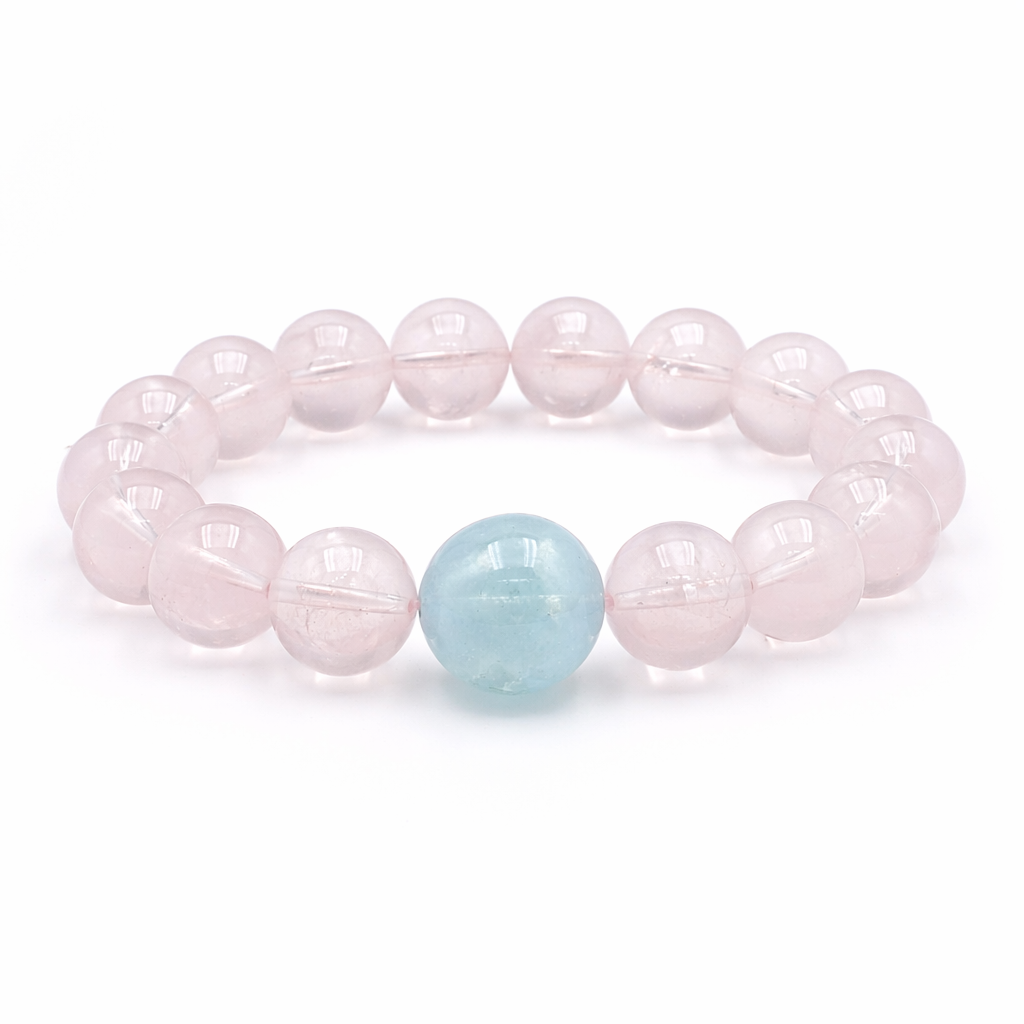 Hexagram Rose Quartz Aquamarine Bracelet | Star of David Pink Blue Crystal Healing Jewelry | 18cm-20cm Heart Chakra Communication Bracelet | Attract Benefactors & Enhance Thinking | Unisex（SJG020）