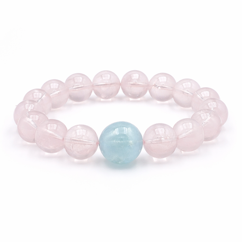 Hexagram Rose Quartz Aquamarine Bracelet - Handmade Crystal Bracelet | XIDU DIY - Front View
