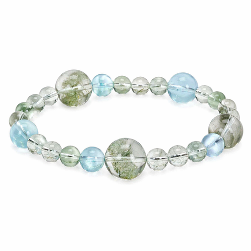 Mist Veil Aquamarine Green Phantom Hair Crystal Bracelet | XIDU DIY - Front View