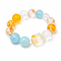 Orange Soda Multi-Crystal Bracelet | Aquamarine Yellow胶花 Fluorite Topaz Clear Quartz Communication & Anxiety Relief Bracelet | 18-20cm Natural Stone Energy Jewelry for Focus Calm & Wealth | Unisex