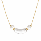 Clear Quartz Crystal Necklace | Gold Chain Curved Tube Pendant | Natural White Crystal Healing Jewelry | Clarity & Energy Cleansing Necklace（SJG019）