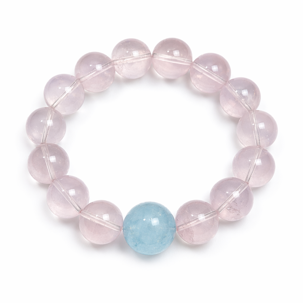 Hexagram Rose Quartz Aquamarine Bracelet | Star of David Pink Blue Crystal Healing Jewelry | 18cm-20cm Heart Chakra Communication Bracelet | Attract Benefactors & Enhance Thinking | Unisex（SJG020）