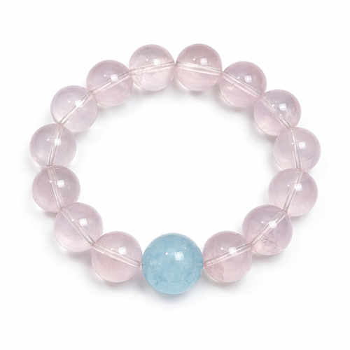 Hexagram Rose Quartz Aquamarine Bracelet - Handmade Crystal Bracelet | XIDU DIY - Detail View