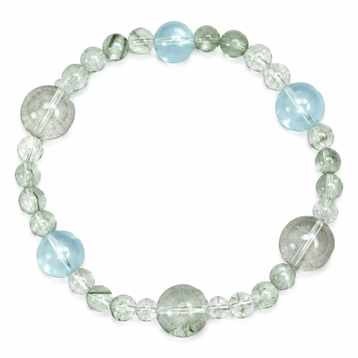 Mist Veil Aquamarine Green Phantom Hair Crystal Bracelet | Sea Blue Green Ghost Wealth Communication Bracelet | 18-20cm Natural Stone Energy Jewelry for Throat Healing Career & Abundance | Unisex