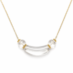 Clear Quartz Crystal Necklace | Gold Chain Curved Tube Pendant | Natural White Crystal Healing Jewelry | Clarity & Energy Cleansing Necklace（SJG019）
