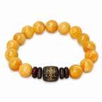 Golden Jade & Sandalwood Bracelet | Burmese Jade Calm Mind Wealth Protection Bracelet | 18-20cm Natural Stone Energy Jewelry for Serenity Fortune & Warding Negativity | Unisex